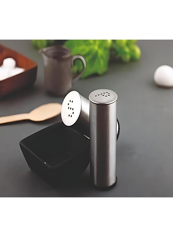 Patel's Kitchen Stainless Steel Salt and Pepper Shaker Set, Modern Cylindrical Design, 2-Piece - Image 2